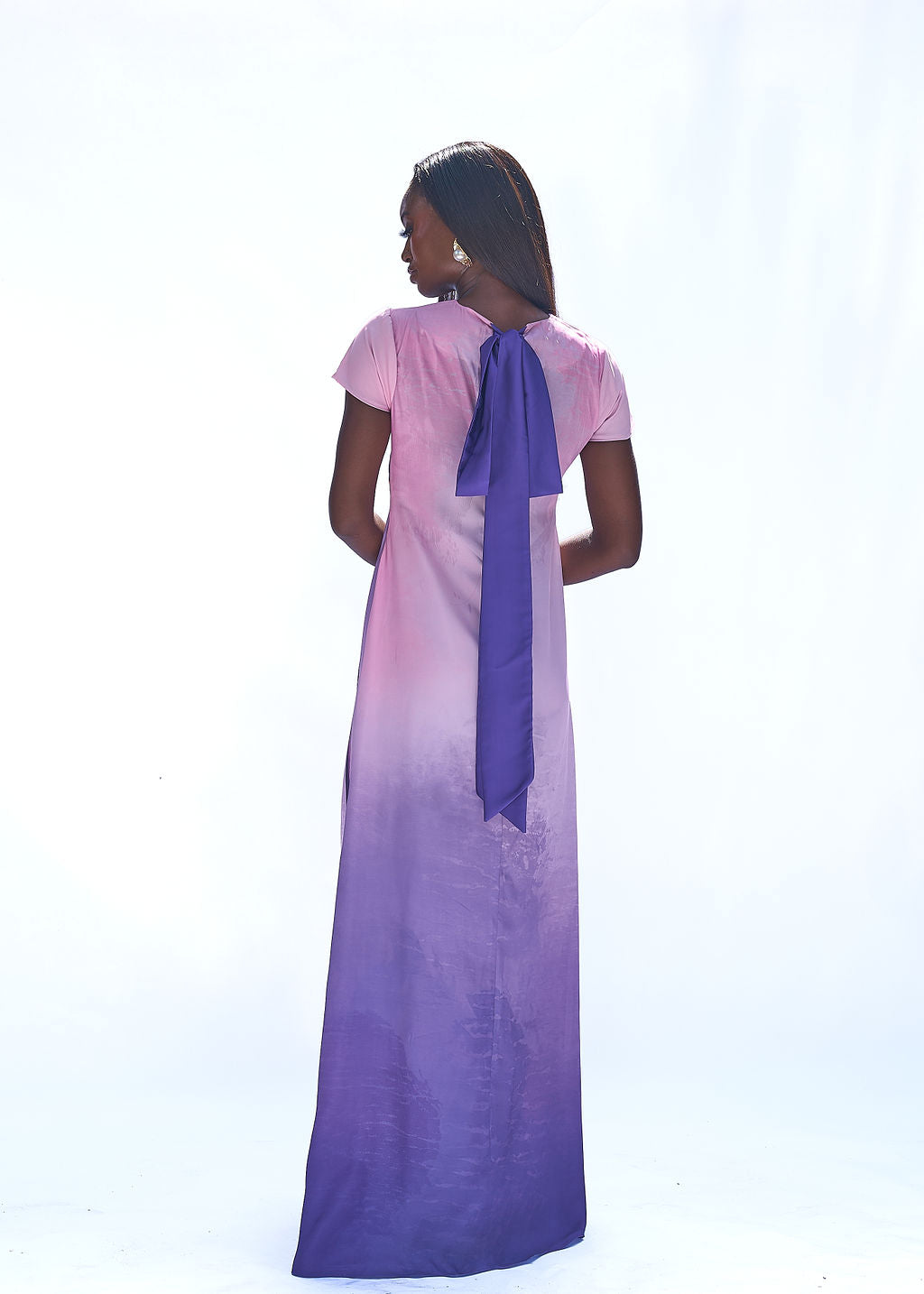 Satin maxi dress in pink and purple floral flowy one size style