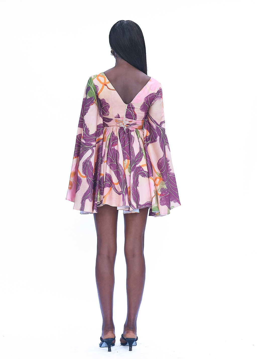 Beige Cala mini organdy flowy dress with back zip fit