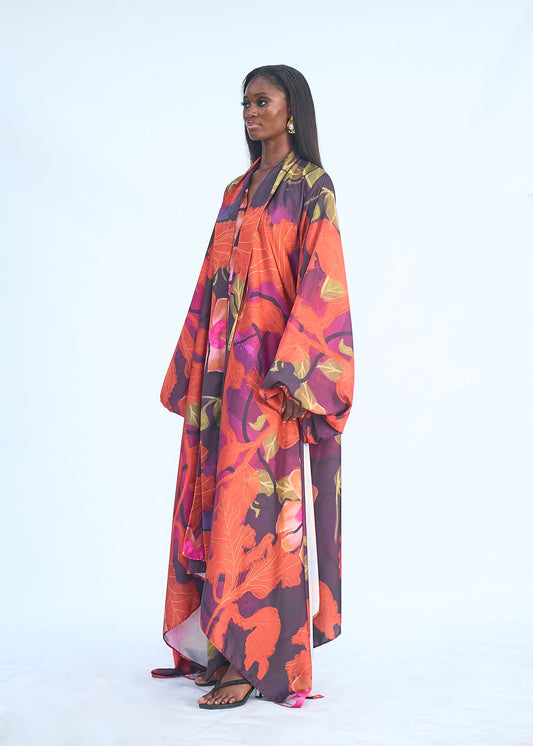One size satin robe dress with puff sleeves and flowy shape