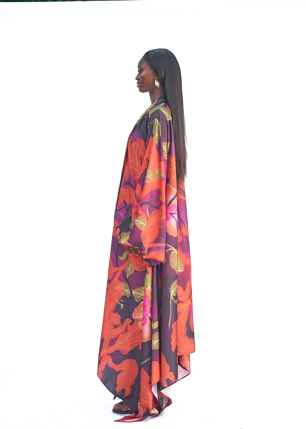 One size satin robe dress with puff sleeves and flowy shape