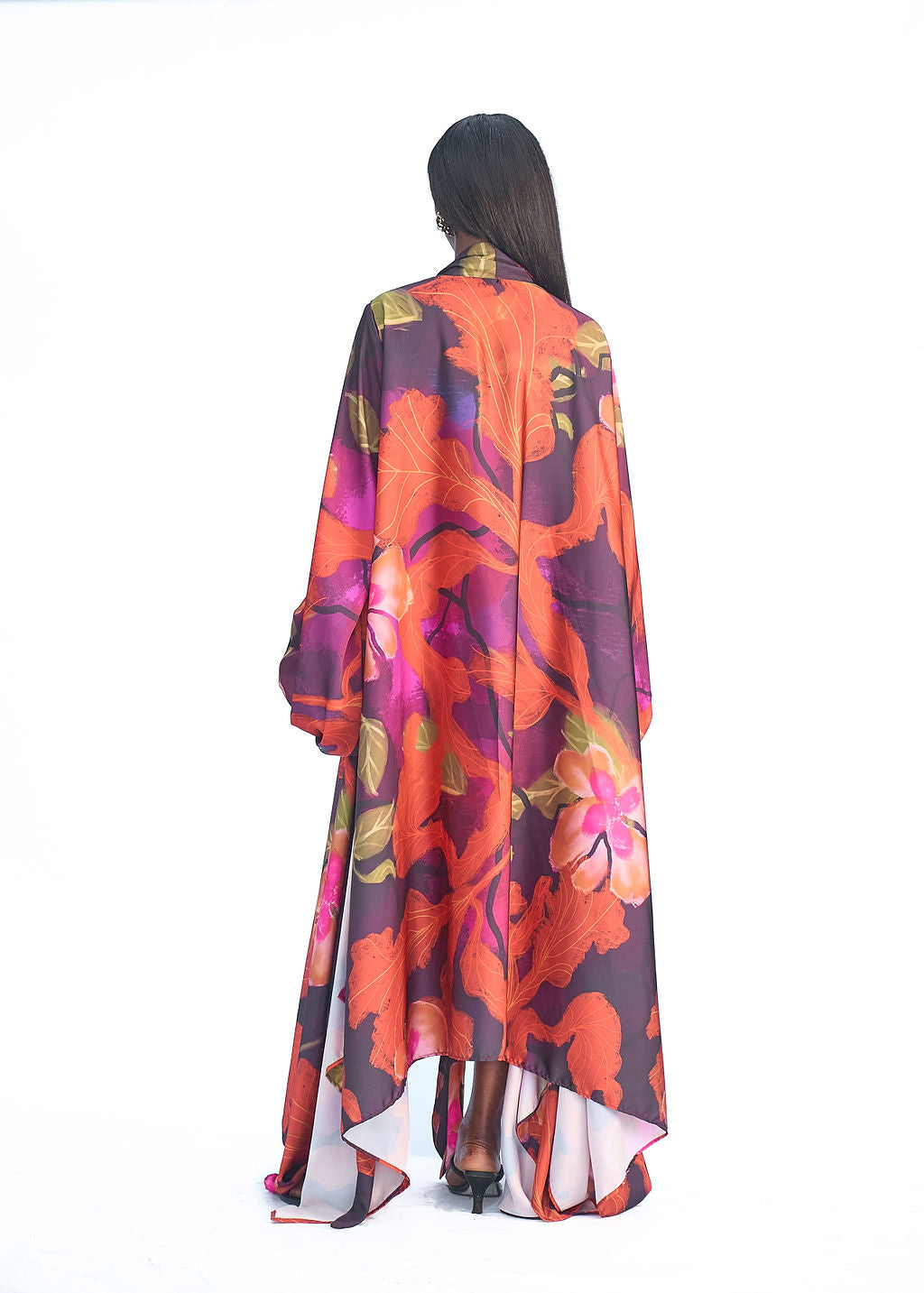 One size satin robe dress with puff sleeves and flowy shape