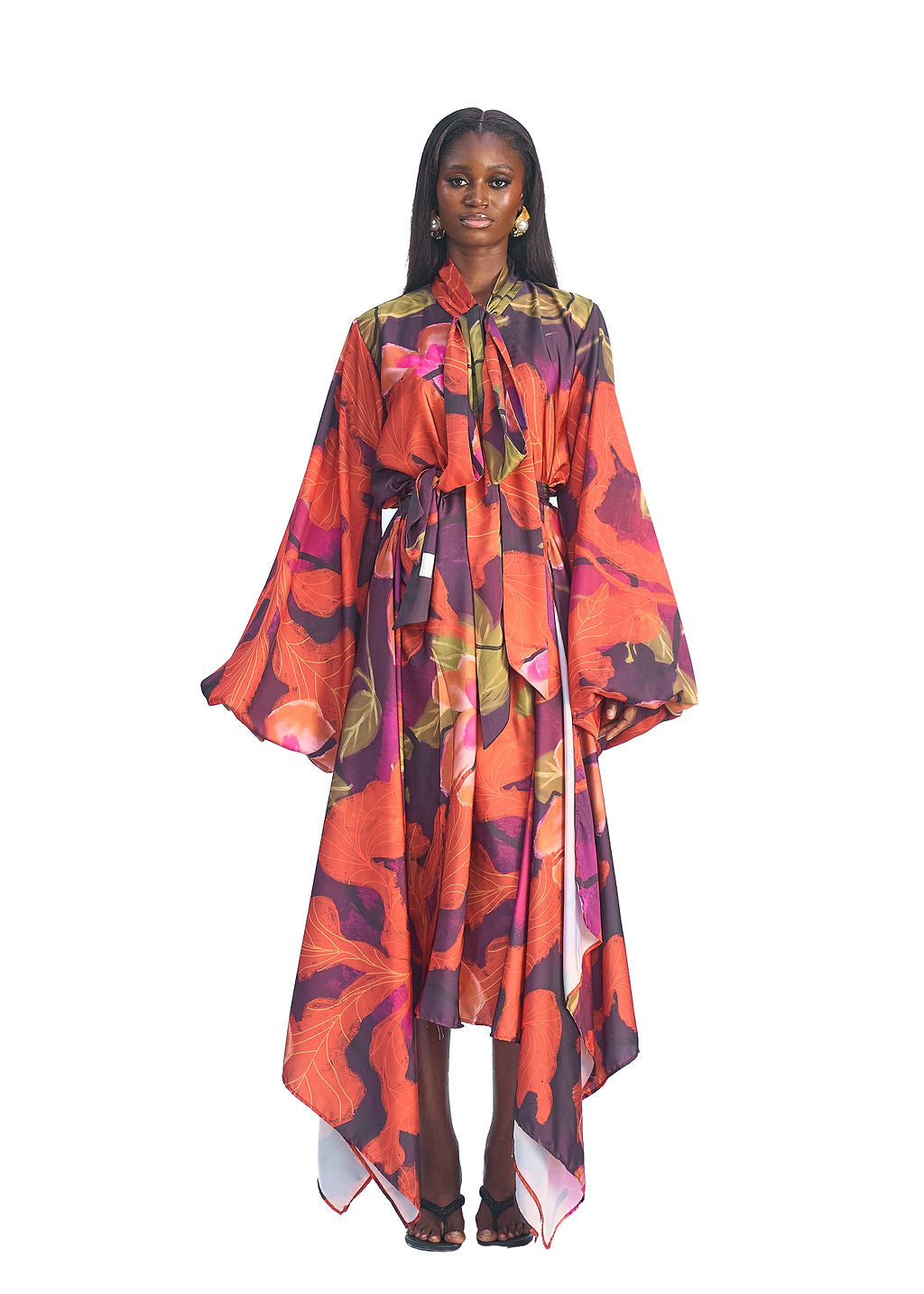 One size satin robe dress with puff sleeves and flowy shape