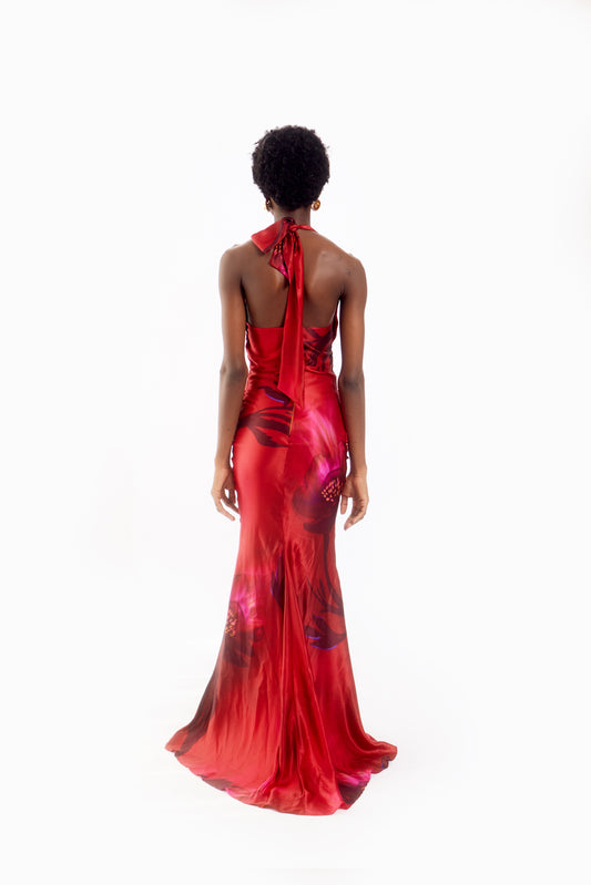 SIA HALTER DRESS- RED ALORA